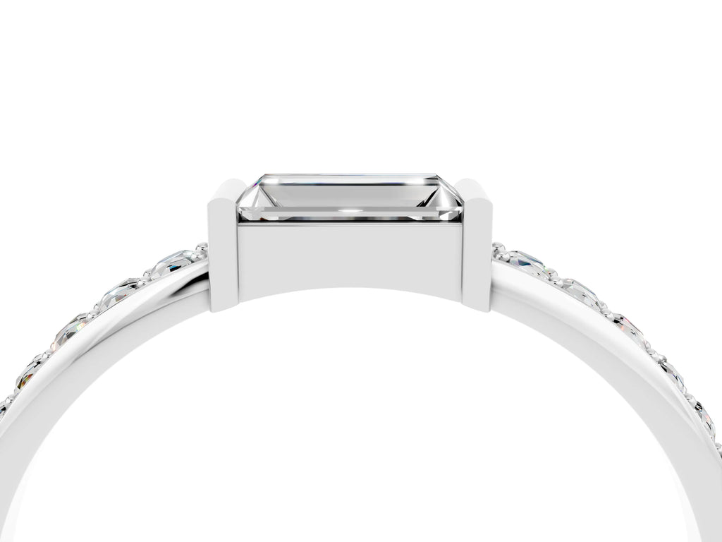 Baguette Moissanite Pavé Band in Silver with Bar Setting