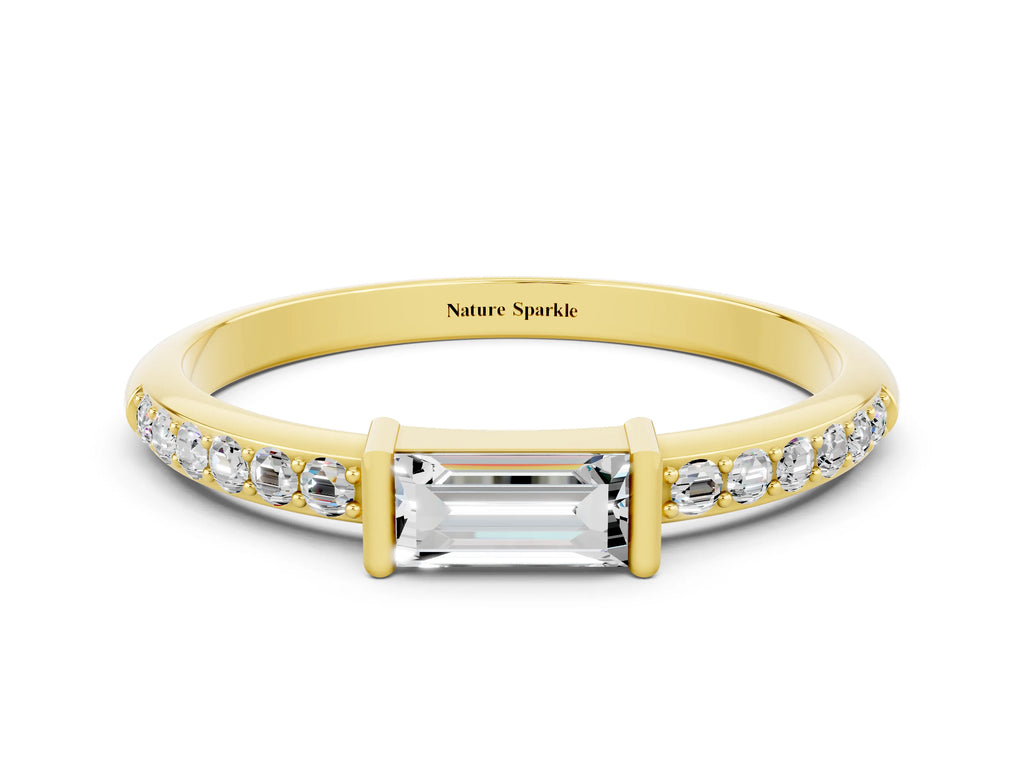 Baguette Moissanite Pavé Band in Yellow gold with Bar Setting