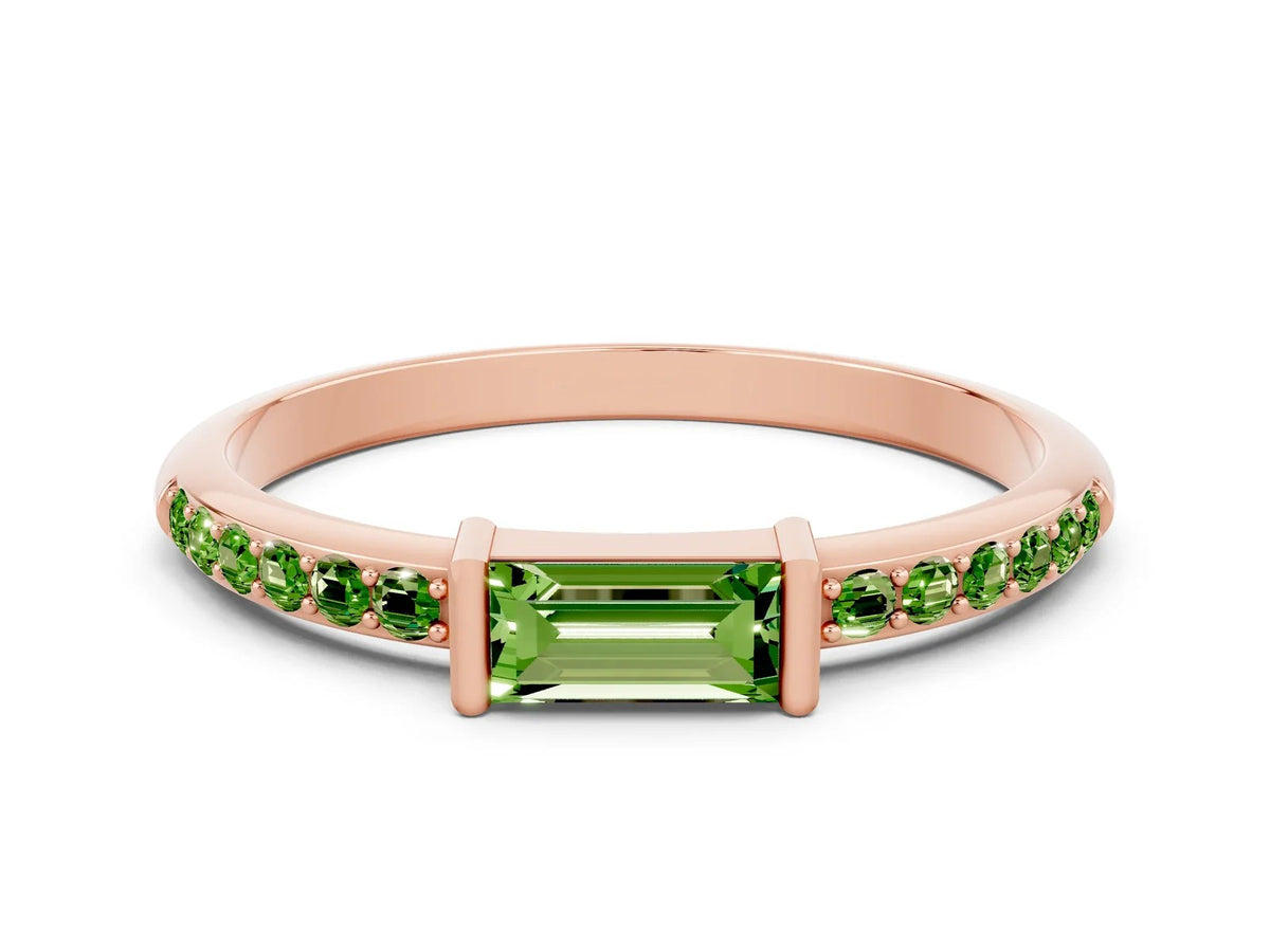 Baguette Peridot Pavé Band in Rose gold with Bar Setting 