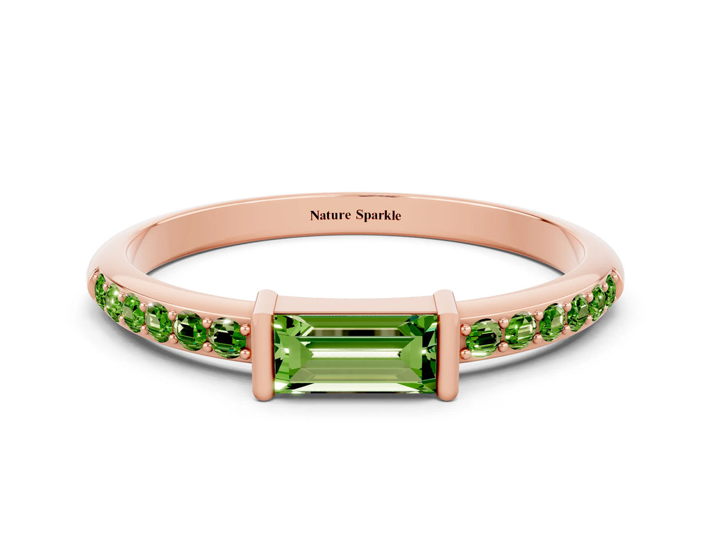 Baguette Peridot Pavé Band in Rose gold with Bar Setting