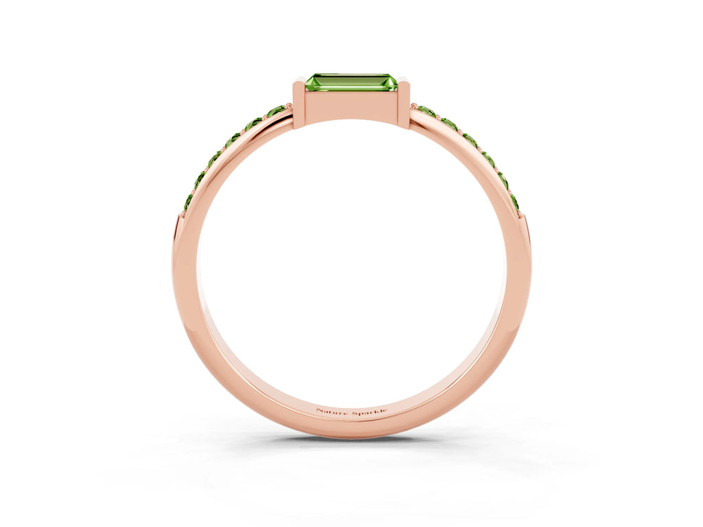 Baguette Peridot Pavé Band in Rose gold with Bar Setting