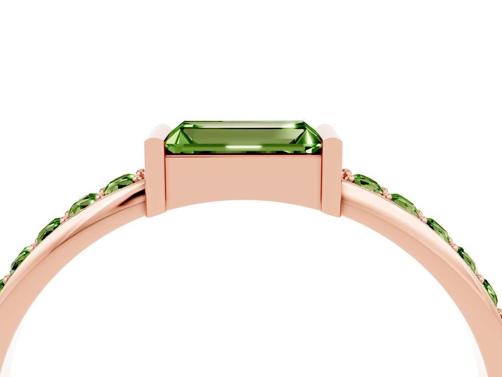 Baguette Peridot Pavé Band in Rose gold with Bar Setting
