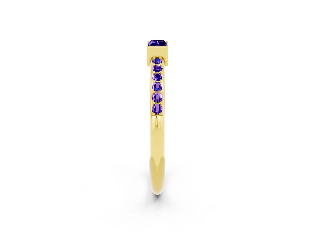 Baguette Tanzanite Pavé Band in Yellow gold with Bar Setting
