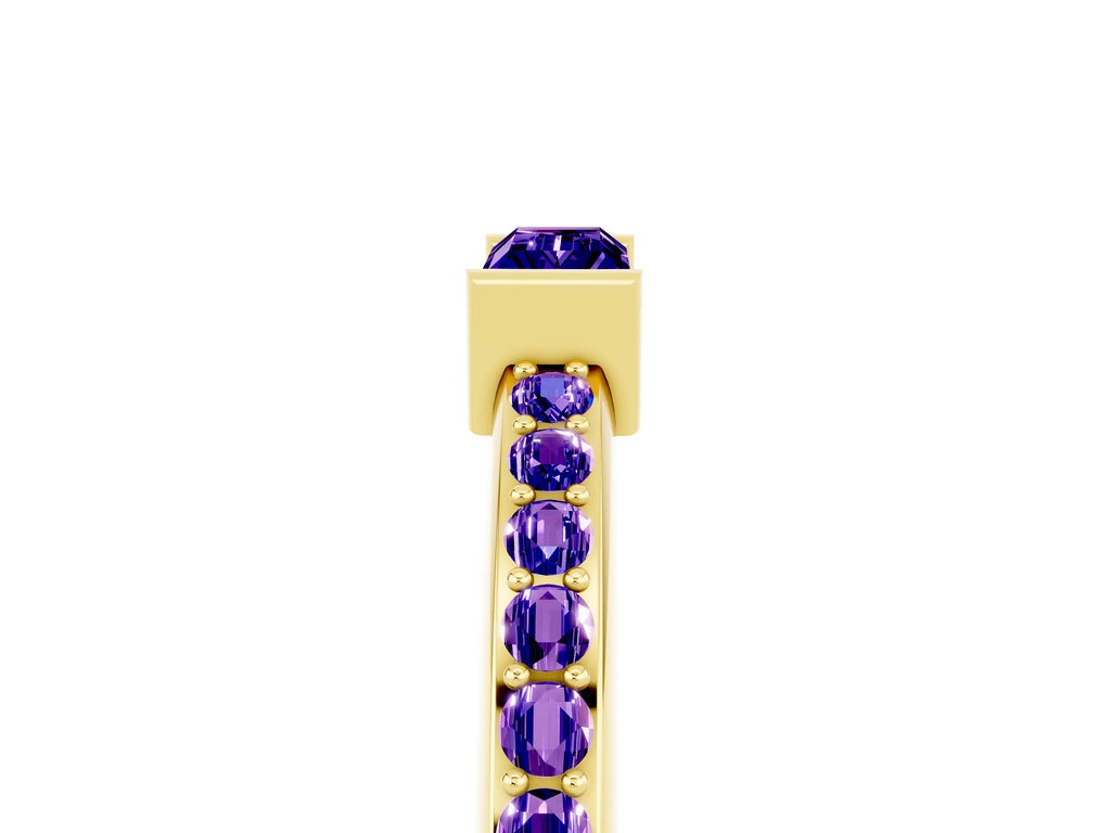 Baguette Tanzanite Pavé Band in Yellow gold with Bar Setting