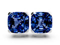 Cushion Cut Blue Sapphire Stud Earrings in Platinum with Basket Setting