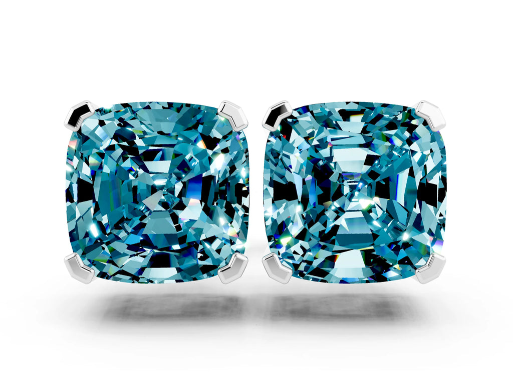 Cushion Cut Blue Topaz Stud Earrings in Platinum with Basket Setting