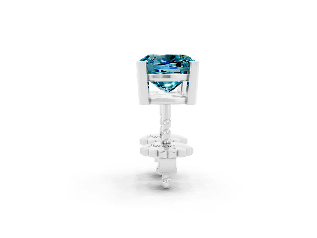 Cushion Cut Blue Topaz Stud Earrings in Platinum with Basket Setting