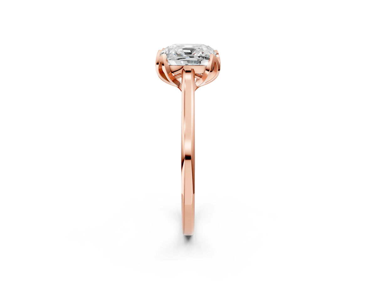 Cushion Cut Diamond Solitaire Ring in Rose gold with Flower Prong Setting