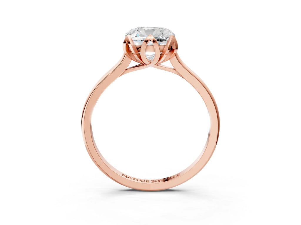 Cushion Cut Diamond Solitaire Ring in Rose gold with Flower Prong Setting