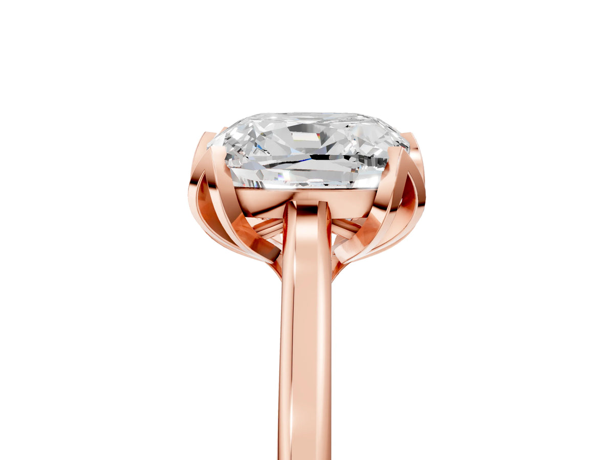 Cushion Cut Diamond Solitaire Ring in Rose gold with Flower Prong Setting