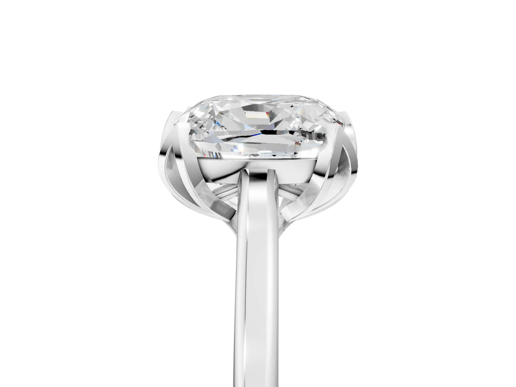 Cushion Cut Diamond Solitaire Ring in Silver with Flower Prong Setting