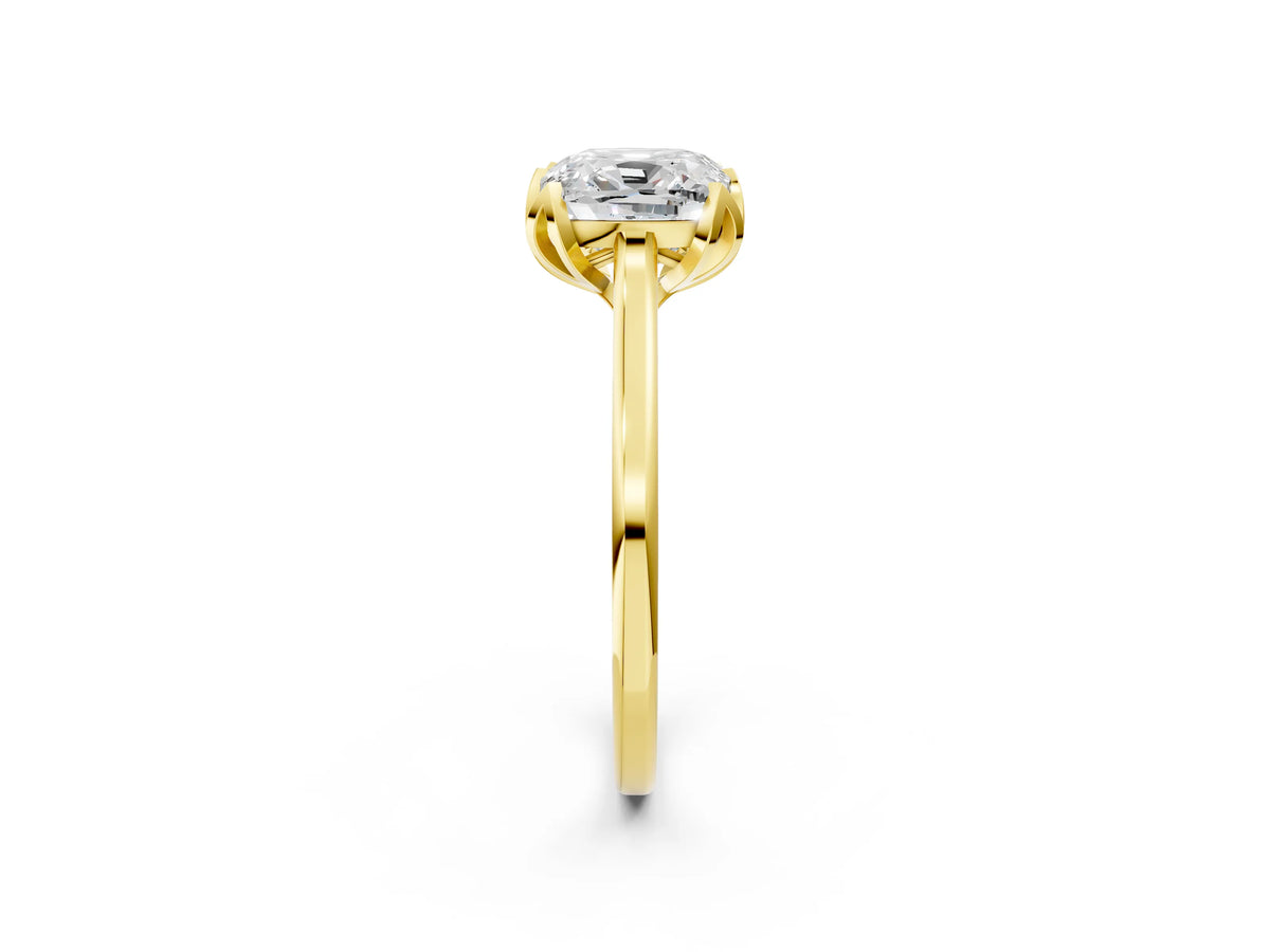 Cushion Cut Diamond Solitaire Ring in Yellow gold with Flower Prong Setting