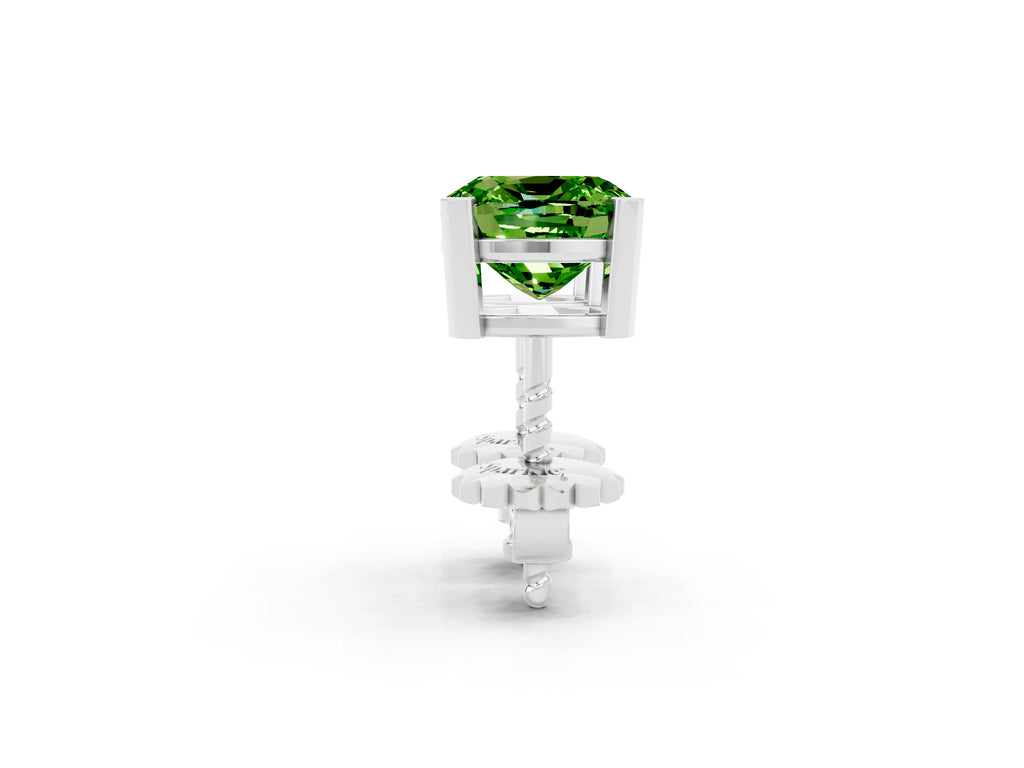 Cushion Cut Peridot Stud Earrings in White gold with Basket Setting