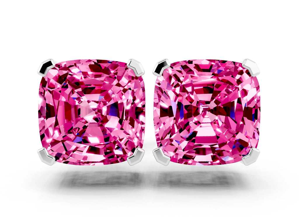 Cushion Cut Pink Sapphire Stud Earrings in Platinum with Basket Setting