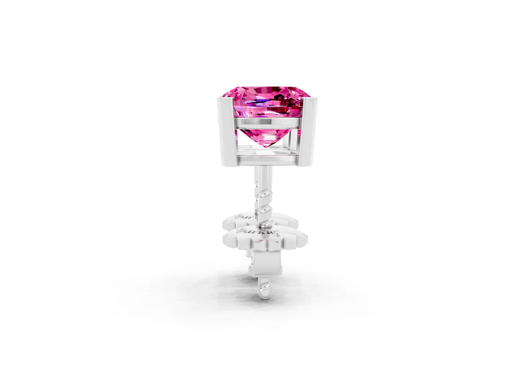 Cushion Cut Pink Sapphire Stud Earrings in Platinum with Basket Setting