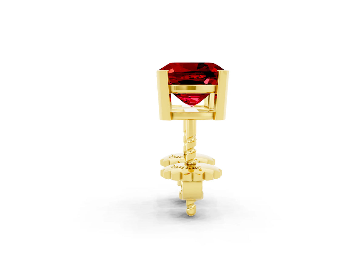 Cushion Cut Ruby Stud Earrings in Yellow gold with Basket Setting