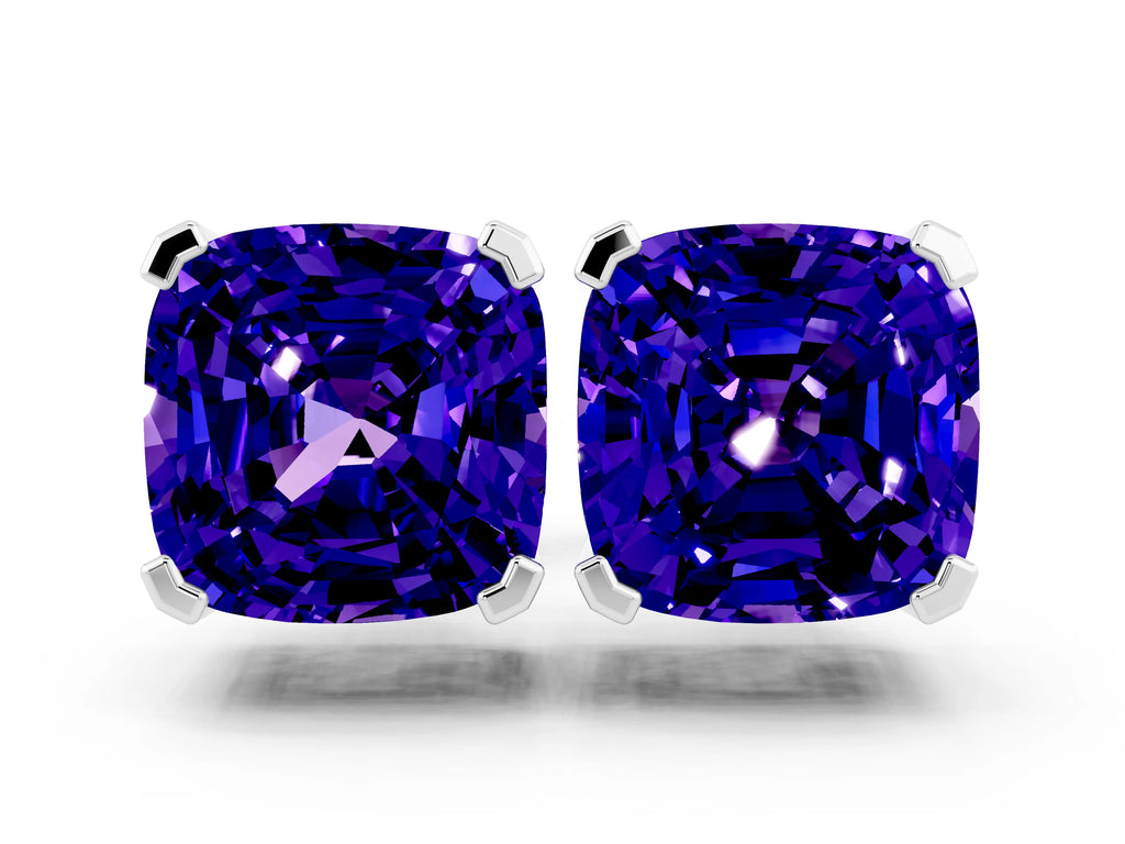 Cushion Cut Tanzanite Stud Earrings in Platinum with Basket Setting