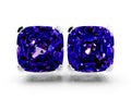 Cushion Cut Tanzanite Stud Earrings in Platinum with Basket Setting
