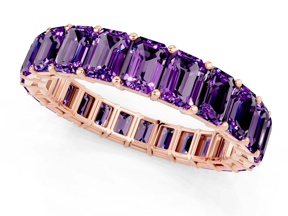 Emerald Cut Amethyst Eternity Band in Rose gold with Aligned Shared Prong Setting
