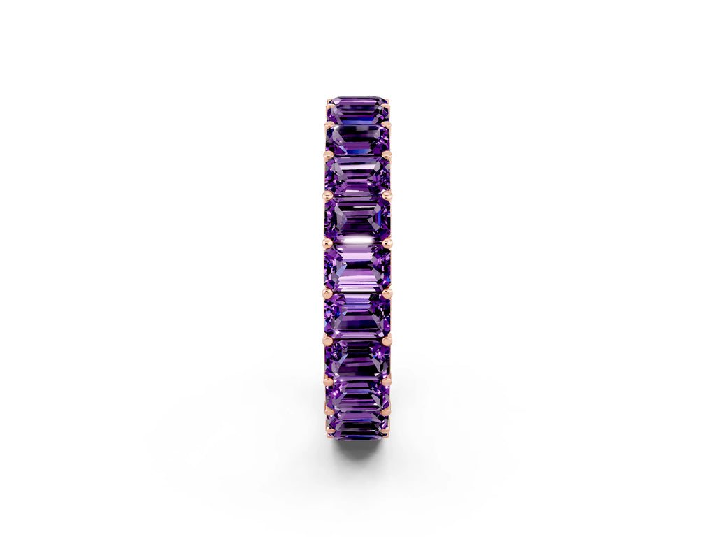Emerald Cut Amethyst Eternity Band in Rose gold with Aligned Shared Prong Setting