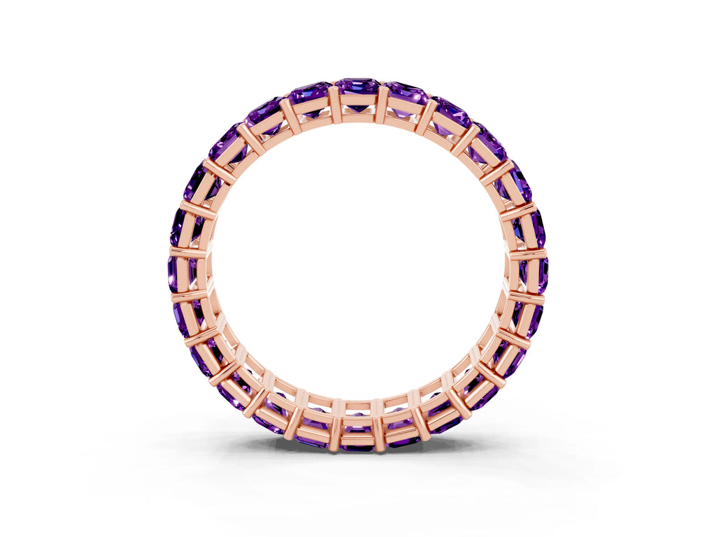 Emerald Cut Amethyst Eternity Band in Rose gold with Aligned Shared Prong Setting