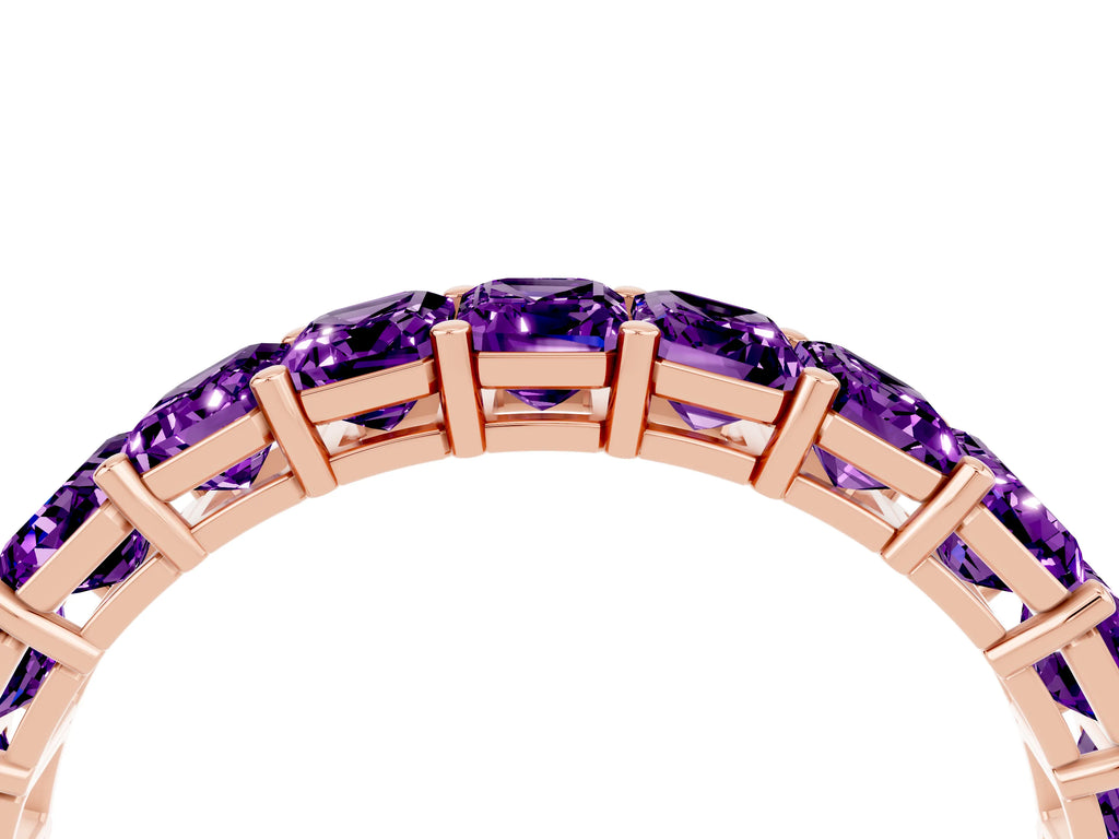 Emerald Cut Amethyst Eternity Band in Rose gold with Aligned Shared Prong Setting