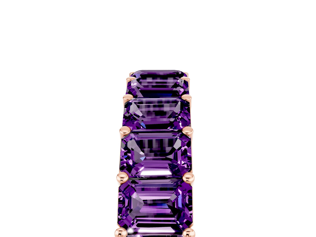 Emerald Cut Amethyst Eternity Band in Rose gold with Aligned Shared Prong Setting