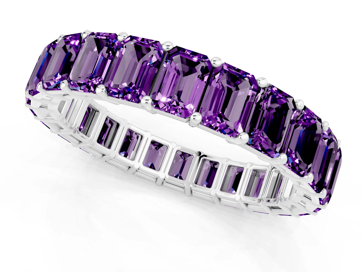 Emerald Cut Amethyst Eternity Band in White gold with Aligned Shared Prong Setting