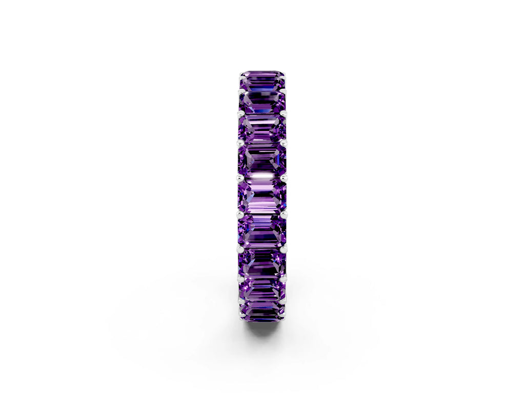 Emerald Cut Amethyst Eternity Band in White gold with Aligned Shared Prong Setting