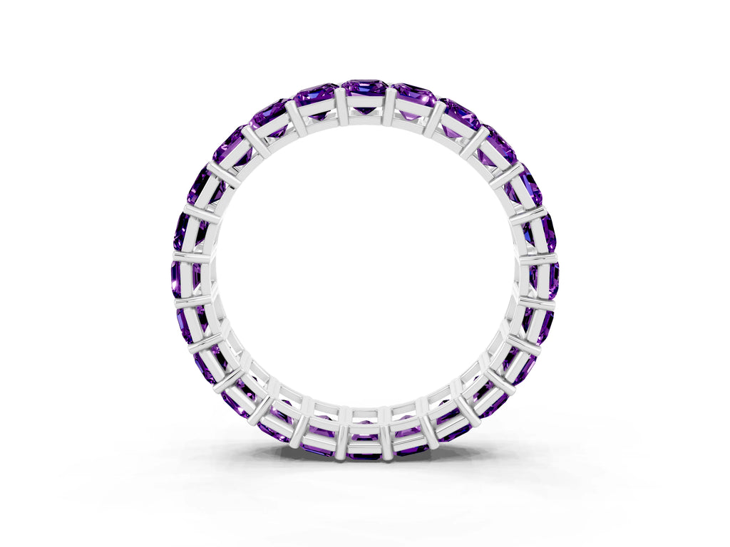 Emerald Cut Amethyst Eternity Band in White gold with Aligned Shared Prong Setting