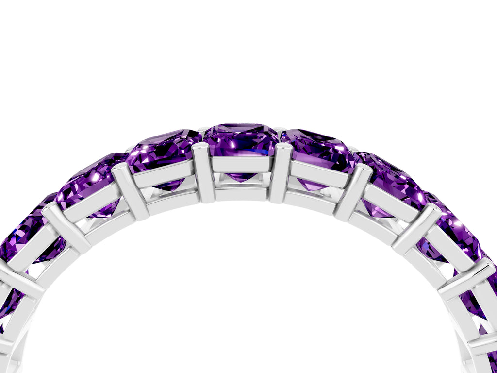 Emerald Cut Amethyst Eternity Band in White gold with Aligned Shared Prong Setting