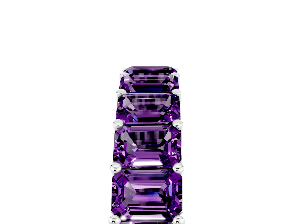 Emerald Cut Amethyst Eternity Band in White gold with Aligned Shared Prong Setting