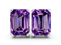 Emerald Cut Amethyst Stud Earrings in Platinum with Basket Setting