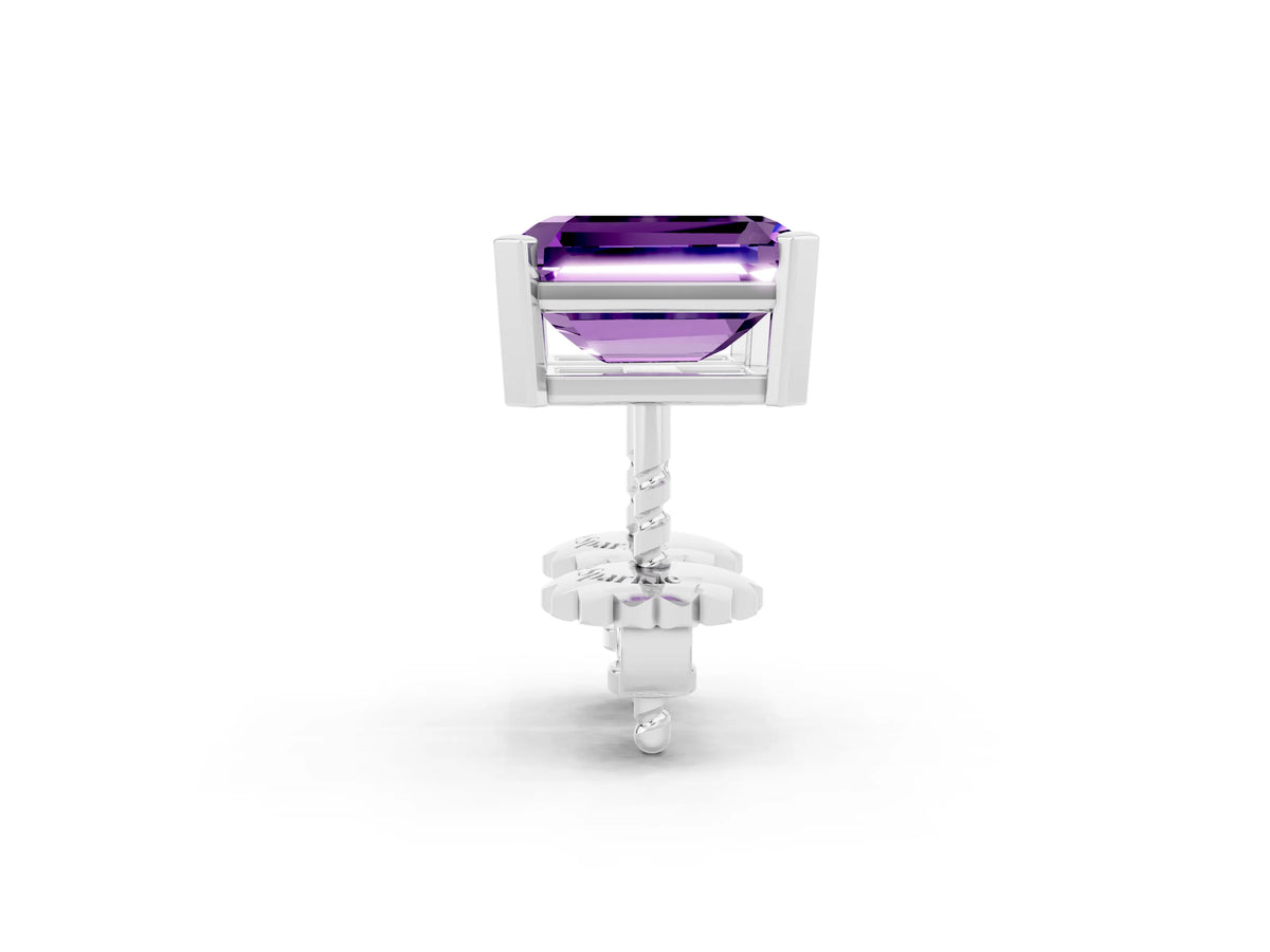 Emerald Cut Amethyst Stud Earrings in Platinum with Basket Setting
