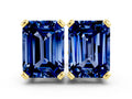 Emerald Cut Blue Sapphire Stud Earrings in Yellow gold with Basket Setting