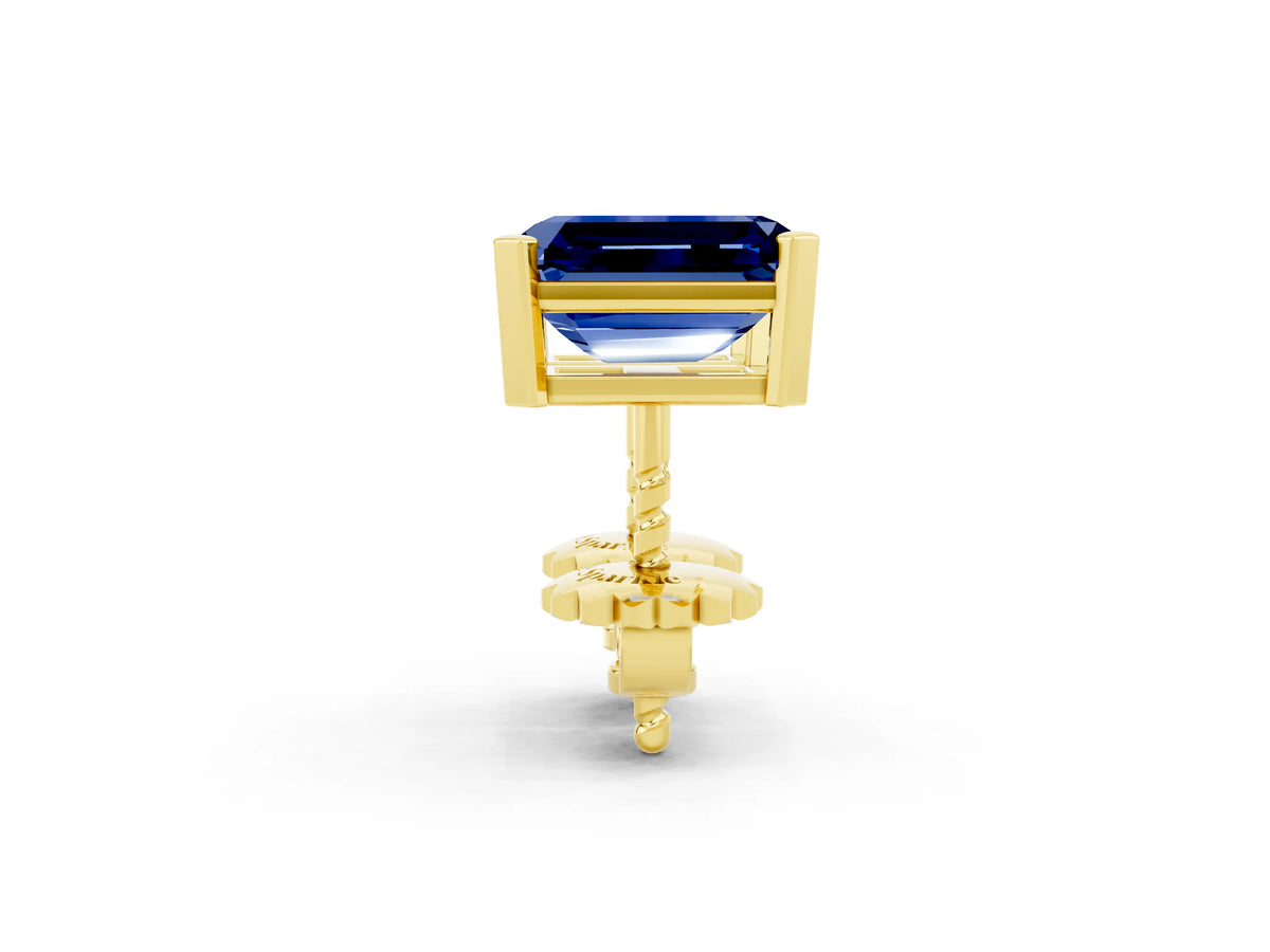 Emerald Cut Blue Sapphire Stud Earrings in Yellow gold with Basket Setting