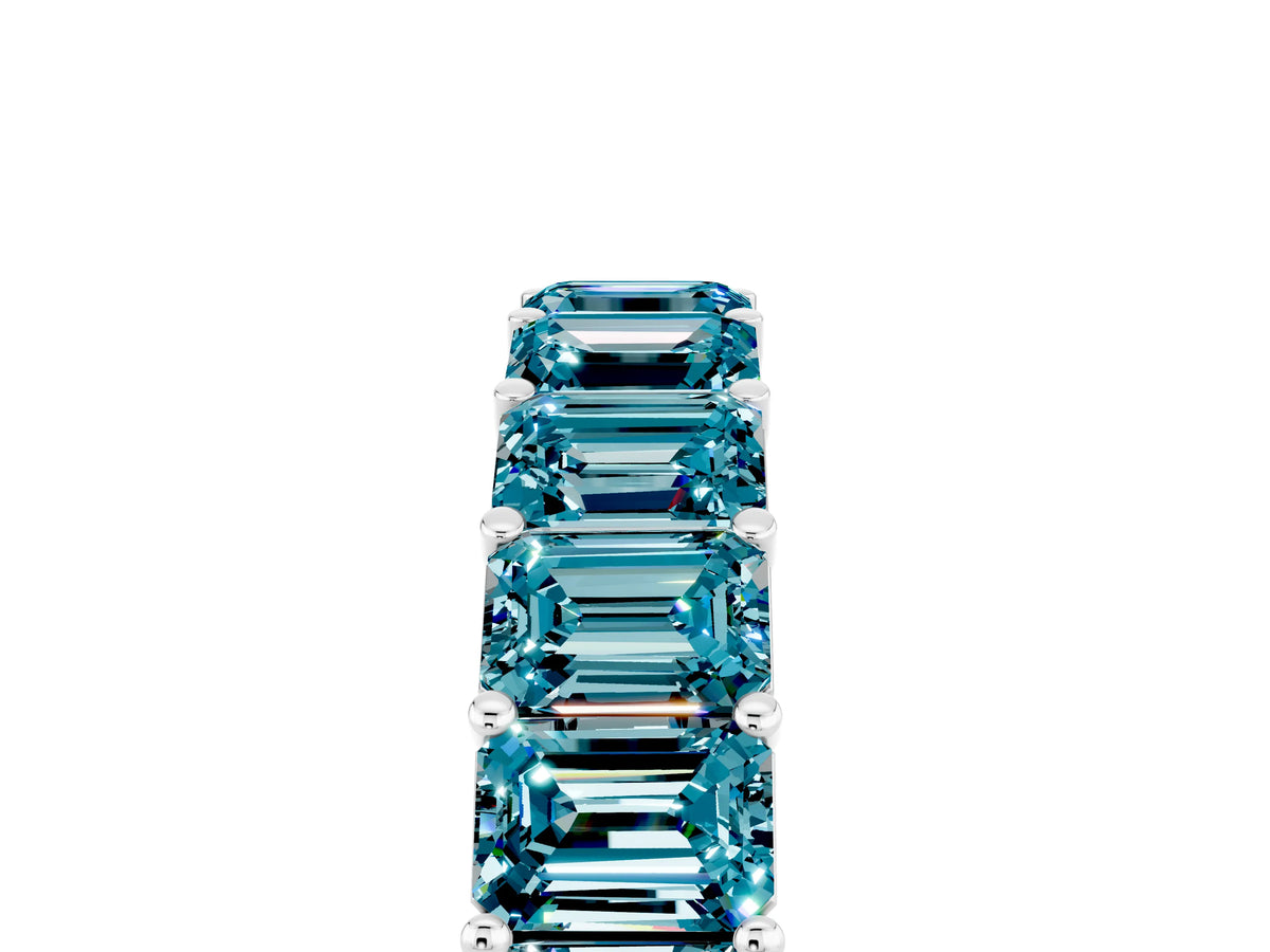 Emerald Cut Blue Topaz Eternity Band in Silver with Aligned Shared Prong Setting