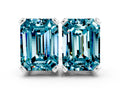 Emerald Cut Blue Topaz Stud Earrings in White gold with Basket Setting
