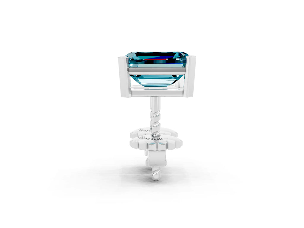 Emerald Cut Blue Topaz Stud Earrings in White gold with Basket Setting