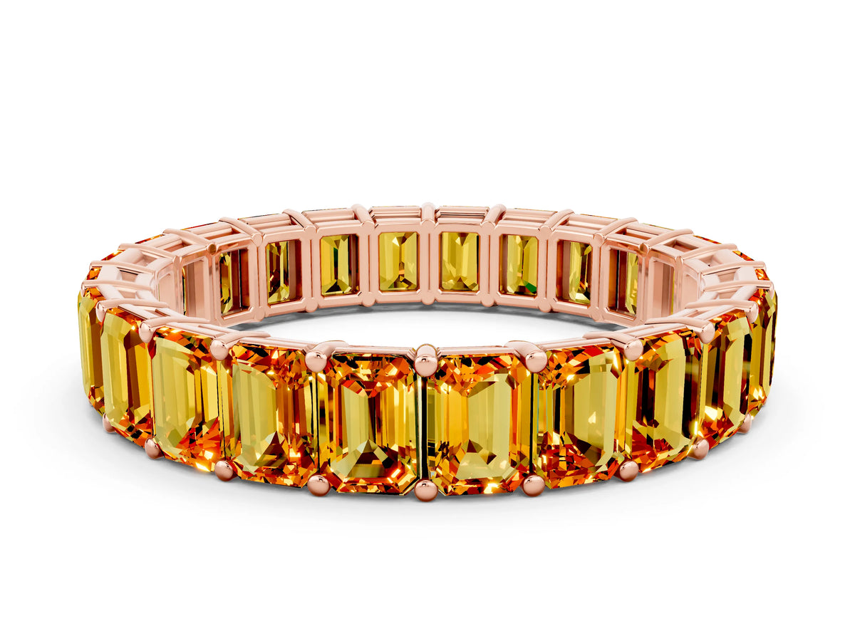 Emerald Cut Citrine Eternity Band in Rose gold with Aligned Shared Prong Setting