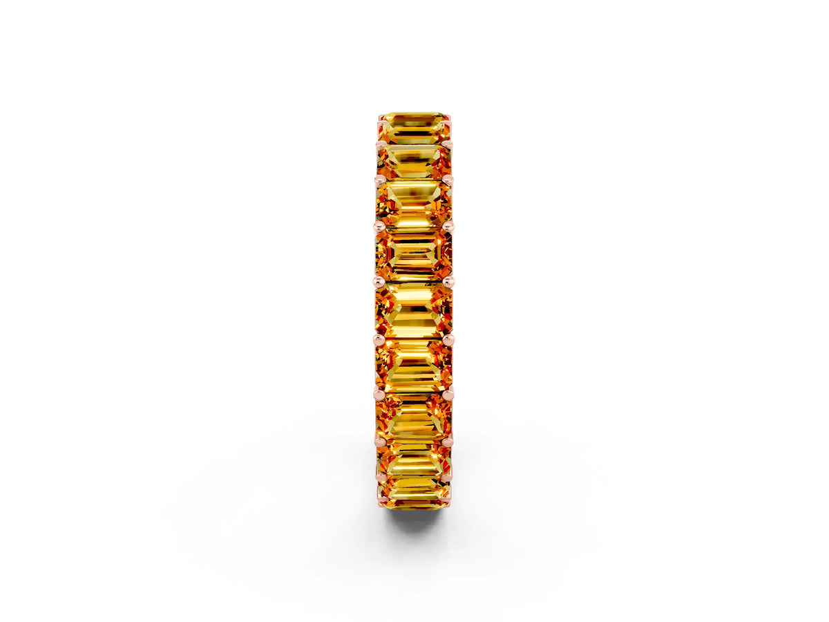 Emerald Cut Citrine Eternity Band in Rose gold with Aligned Shared Prong Setting