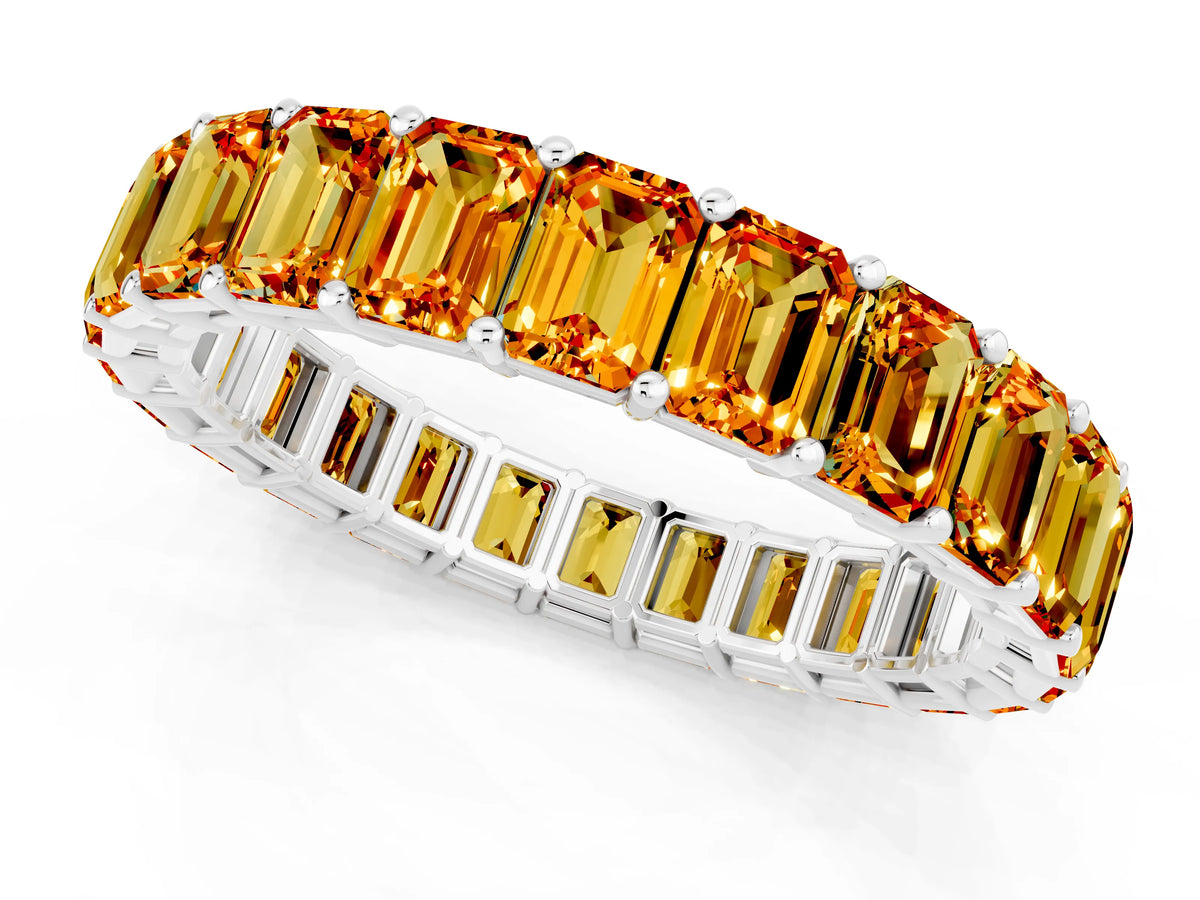 Emerald Cut Citrine Eternity Band in Silver with Aligned Shared Prong Setting