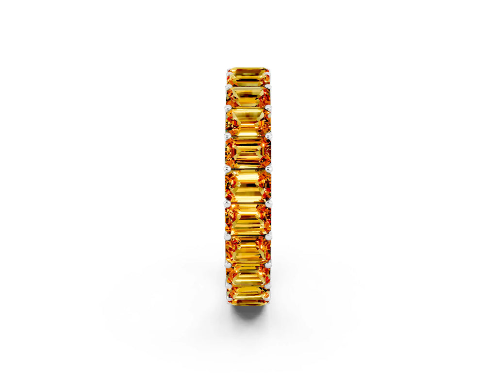 Emerald Cut Citrine Eternity Band in Silver with Aligned Shared Prong Setting