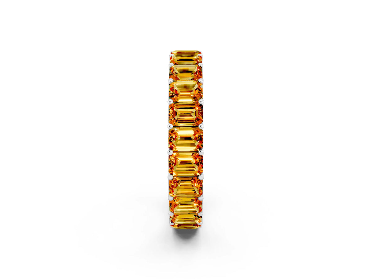Emerald Cut Citrine Eternity Band in Silver with Aligned Shared Prong Setting