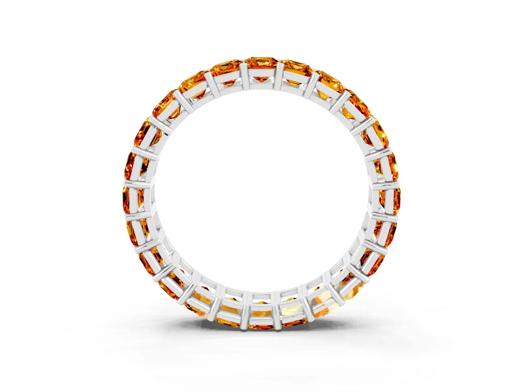 Emerald Cut Citrine Eternity Band in Silver with Aligned Shared Prong Setting 