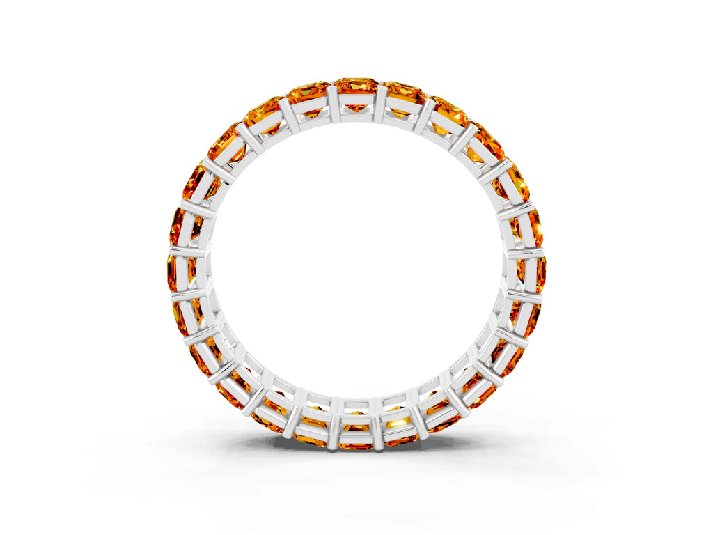 Emerald Cut Citrine Eternity Band in Silver with Aligned Shared Prong Setting
