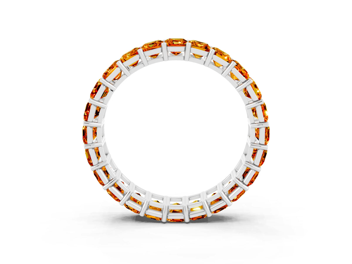 Emerald Cut Citrine Eternity Band in Silver with Aligned Shared Prong Setting