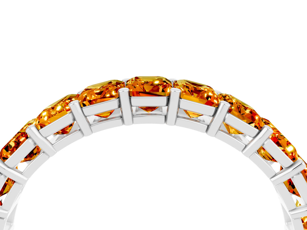 Emerald Cut Citrine Eternity Band in Silver with Aligned Shared Prong Setting