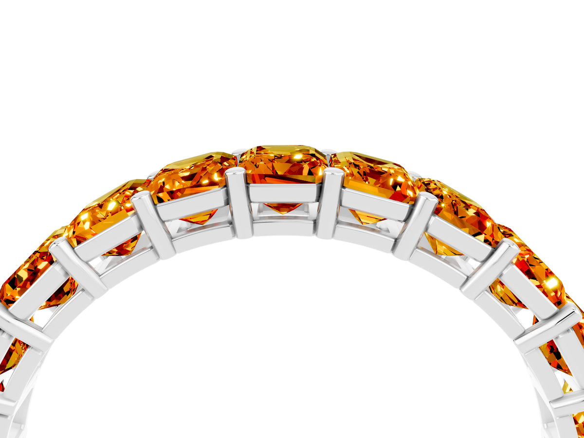Emerald Cut Citrine Eternity Band in Silver with Aligned Shared Prong Setting