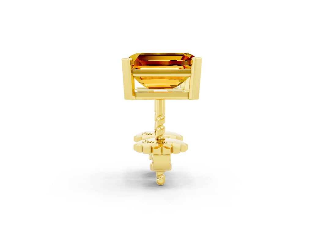 Emerald Cut Citrine Stud Earrings in Yellow gold with Basket Setting